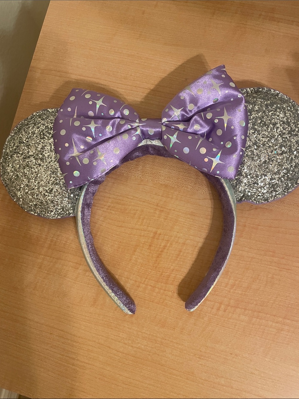 Purple Sparkle Mouse Ear Headband with Bow